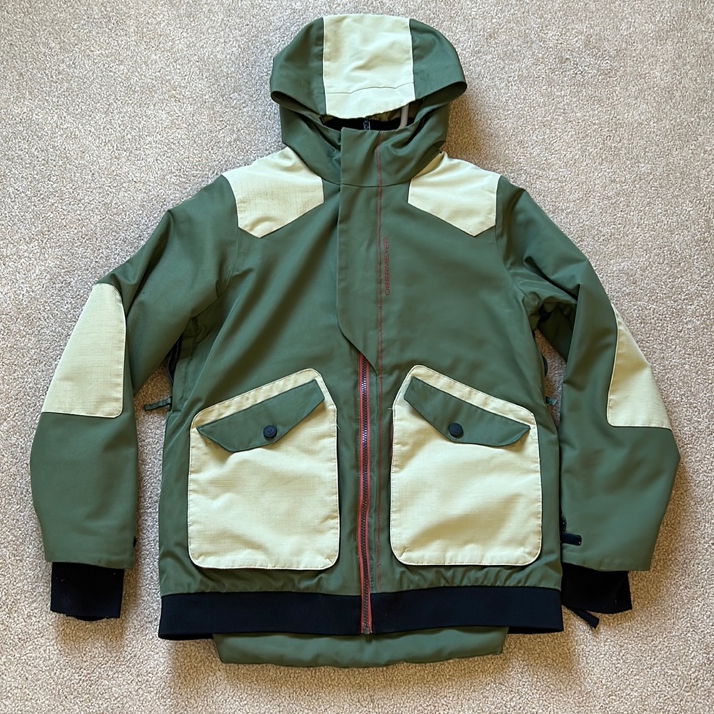 Teen kids obermeyer green and tan winter ski jacket